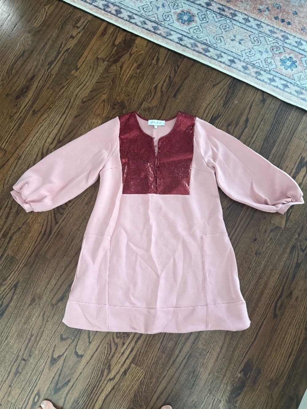 BURU Pink Shift Dress Metallic Bib Detail Medium